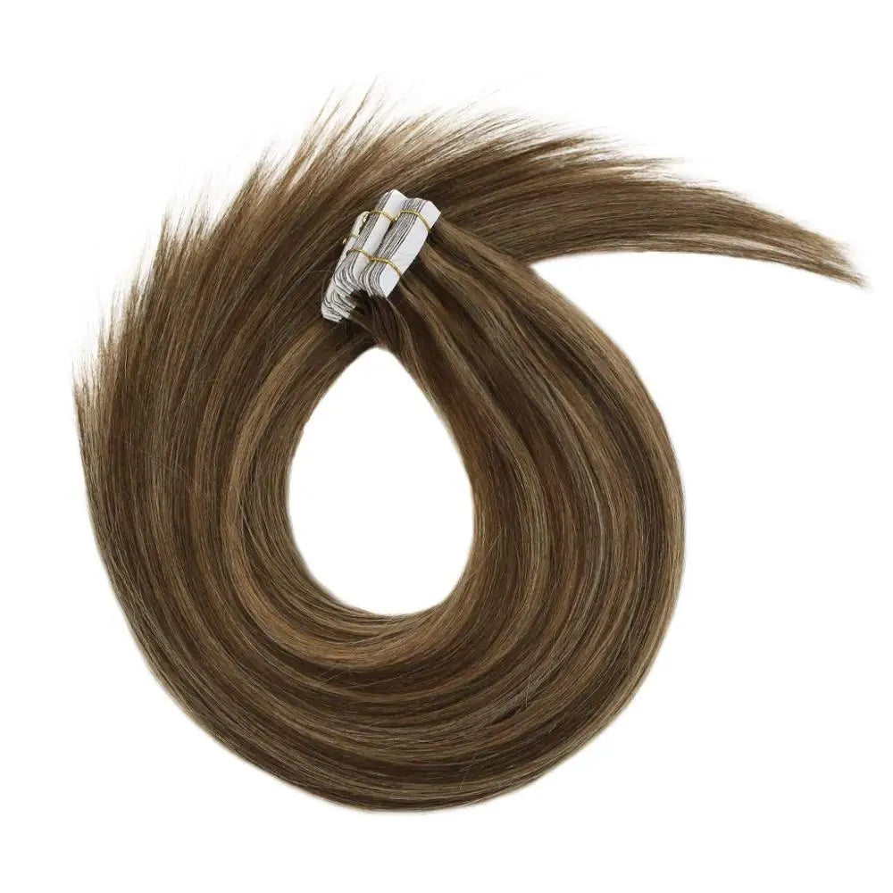 VeSunny Tape in Hair Extensions Human Hair Seamless Skin Weft Hair Extensions Double Sided Balayage Hair Color Adhesive Silky