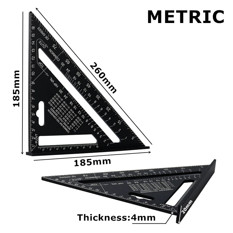 7''/12" Triangle Ruler Square Angle Protractor Aluminum Alloy Right Angle Ruler For Building Framing Carpenter Measuring Tools