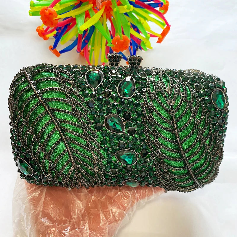 Silver Evening Clutches Diamond Wedding Purses WHTUOHENG Crystal Purses Rhinestone Clutch  Bags Leaves Women Party Handbags