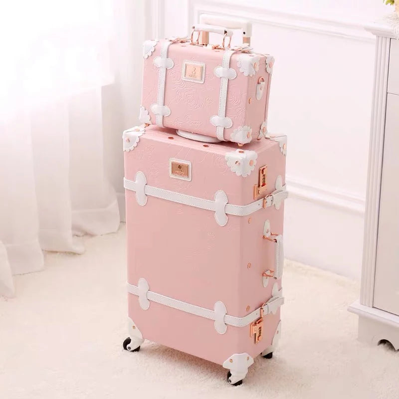 Fashion popular perfect Trolley Suitcase Women Flowers 20/22/24/26 inch stylish Rolling Luggage with handbag brand travel valise