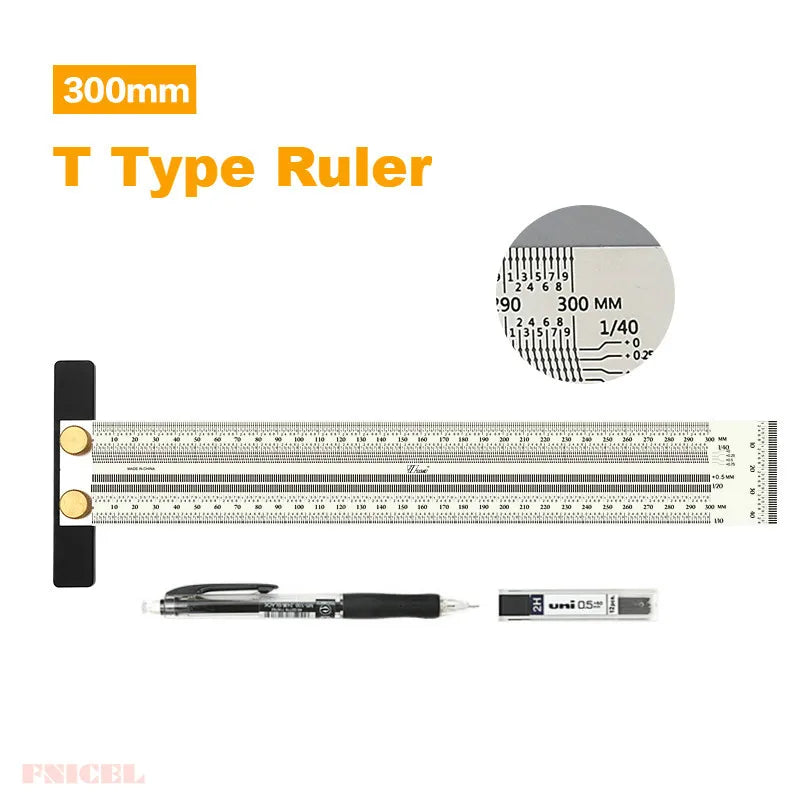 Woodworking Line Scribe 180-400mm T-type Ruler Hole Scribing Ruler Crossed-out Tool Line Drawing Marking Gauge Measuring Tool