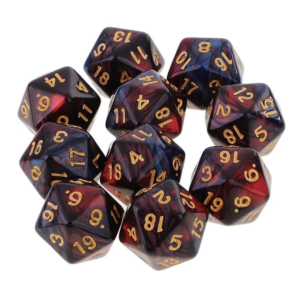 10pcs Polyhedral 20 Sided Dice D20 Dices RPG Dice Board Game Props Tabletop Gaming Supplies - Double Colors