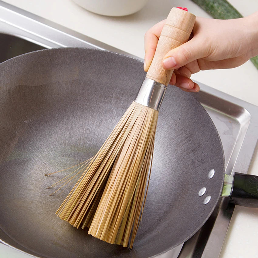 Bamboo Wok Brush, Large Pot Brush Wash Pot Brush Kitchen Cleaning Brush Restaurant Natural Bamboo Brush Hotel Supplies