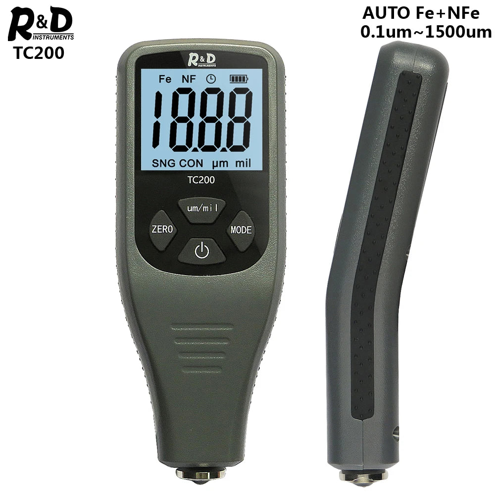 R&D TC200 Coating Thickness Gauge 0.1 Micron/0-1500 Car Paint Film Thickness Tester Measuring FE/NFE Russian Manual Paint Tool