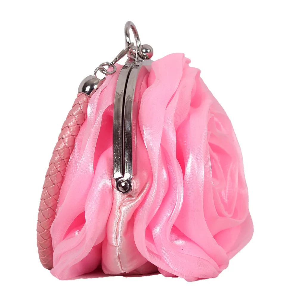 Colourful Women's Rose Flower Handbag Top Handle Bridal Bags Satin Party Wedding Evening Bags Luxury Lady Clutch Purse