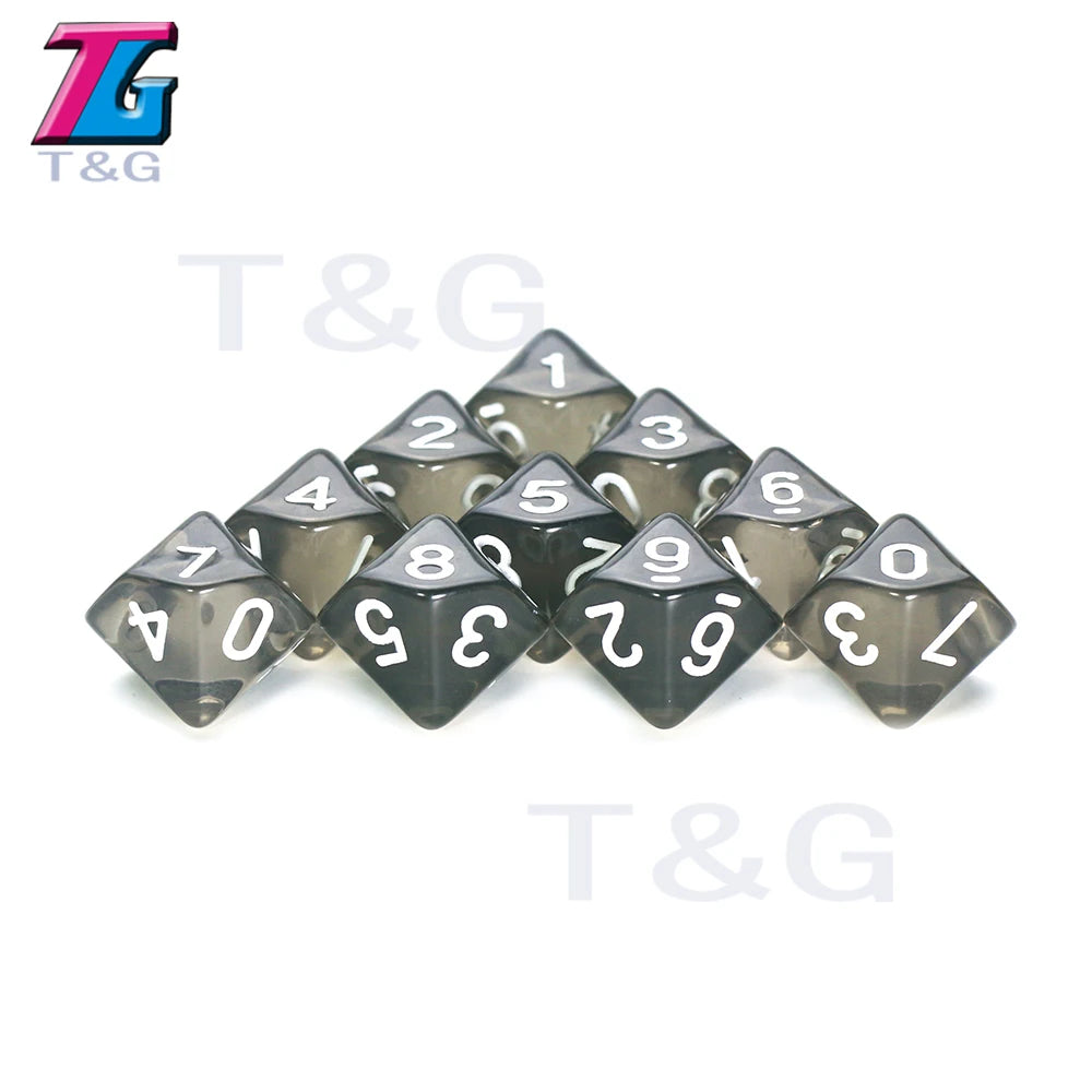 D10 Polyhedral Side Dice DND Games for Marble Transparent 10Pcs/Set for Funny Party Board Game