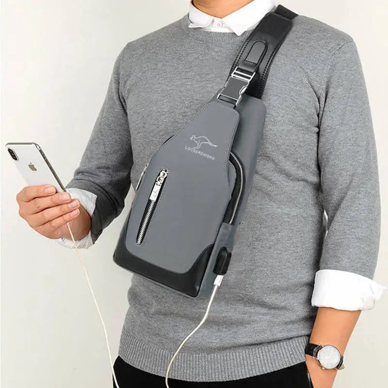 Men's Messenger Bag Shoulder Oxford Cloth Chest Bags Crossbody Casual Messenger Bags Man USB Charging Multifunction Handbag