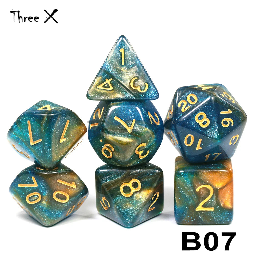 High Quality 15 color Creative Universe Galaxy Dice Set of D4-D20 Glitter Powder Amazing Effect for DNDGame Tabletop TRPG Games