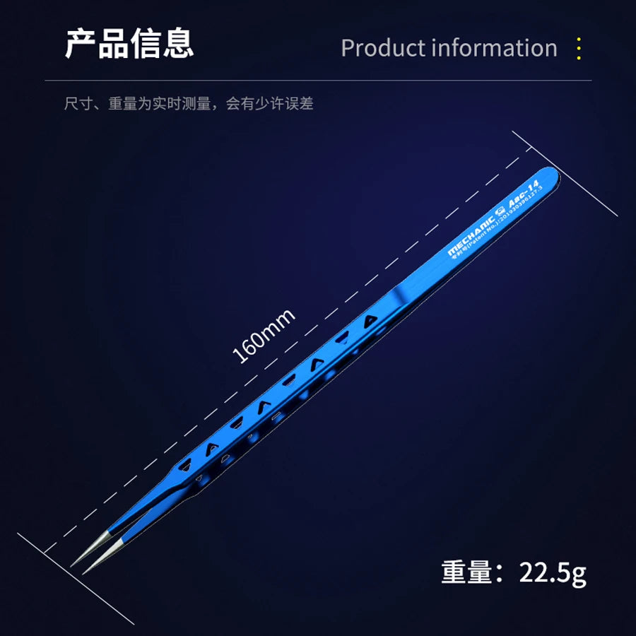 MECHANIC hollow heat-dissipating tweezers, lengthened thickened high hardness tweezers for repairing mobile phone PCB IC tweezer