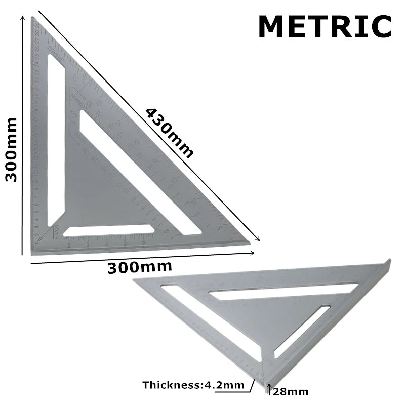 7''/12" Triangle Ruler Square Angle Protractor Aluminum Alloy Right Angle Ruler For Building Framing Carpenter Measuring Tools