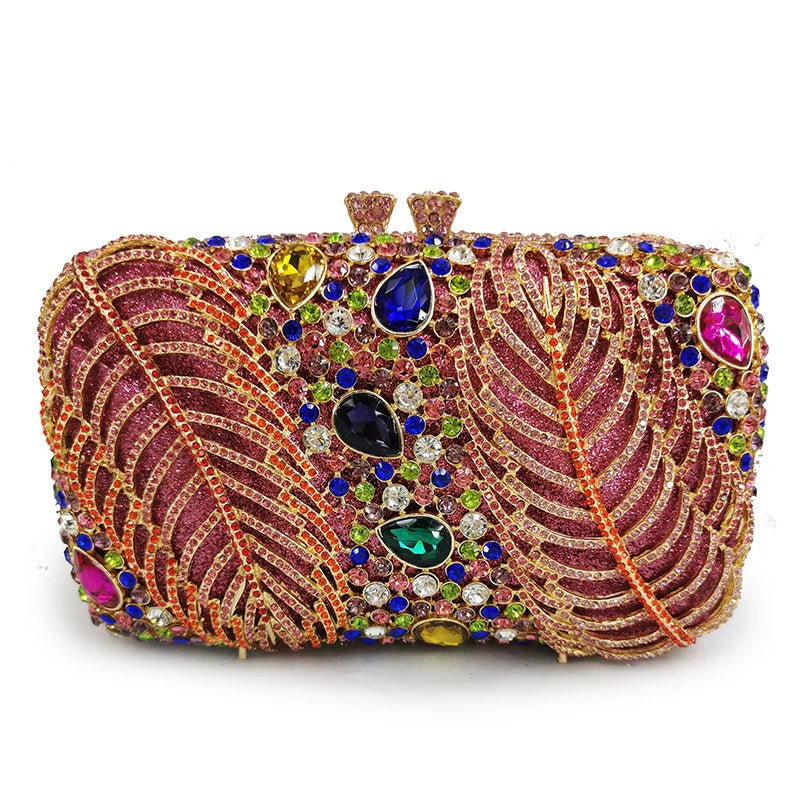Silver Evening Clutches Diamond Wedding Purses WHTUOHENG Crystal Purses Rhinestone Clutch  Bags Leaves Women Party Handbags