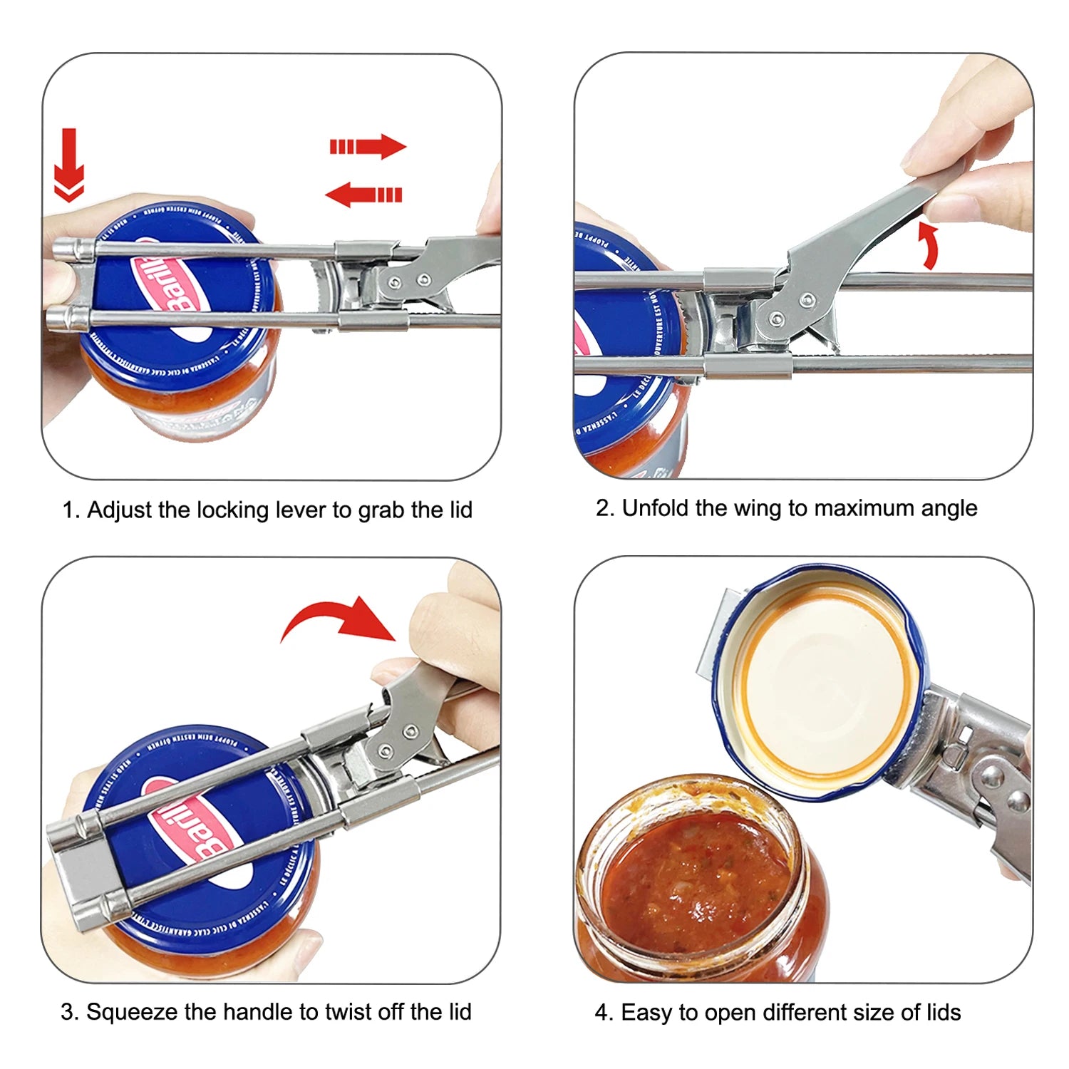 Adjustable Multi-Function Jar Opener Stainless Steel Professional Manual Jar Bottle Opener Glass Lid Remover Kitchen Accessories