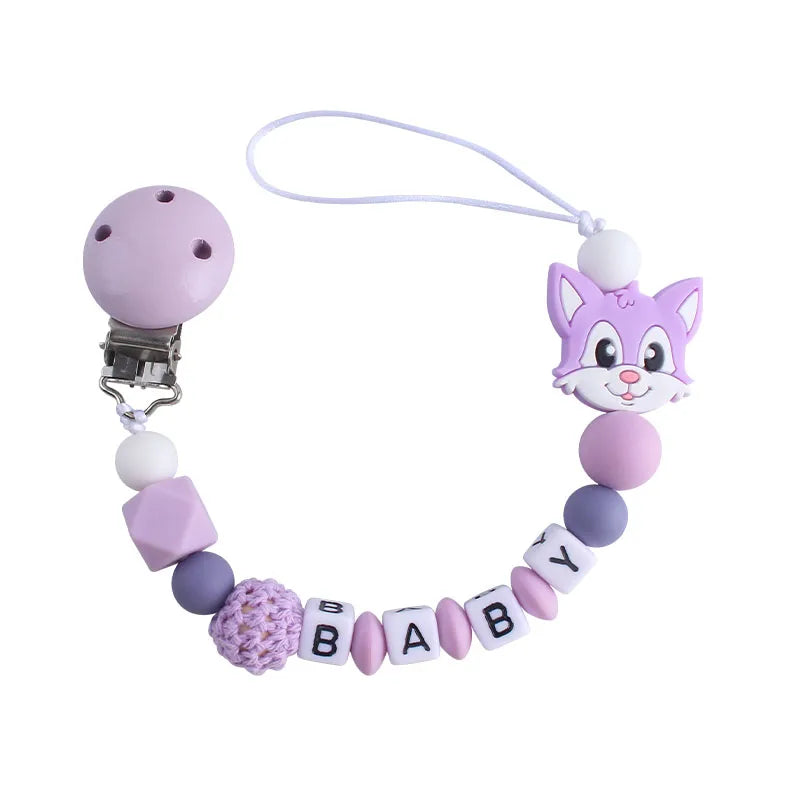 Custom Free personalized Name baby pacifier holder chain Handmade silicone crown safe teether Newborn Chew Gift