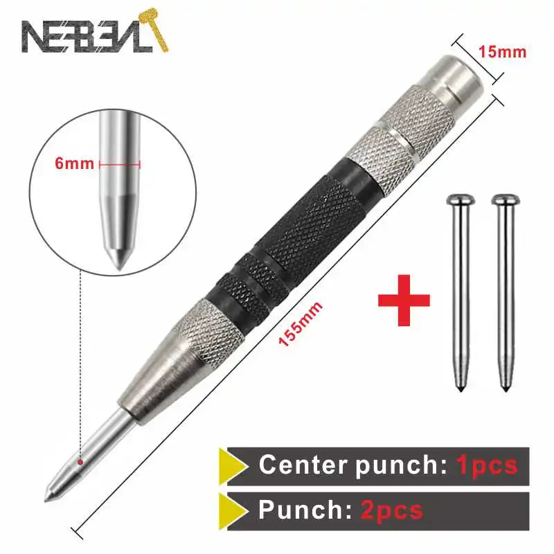 Automatic Spring Loaded Center Punch-HSS Marking Tool for Starting Holes in Wood & Metal, Precise Dent Marker