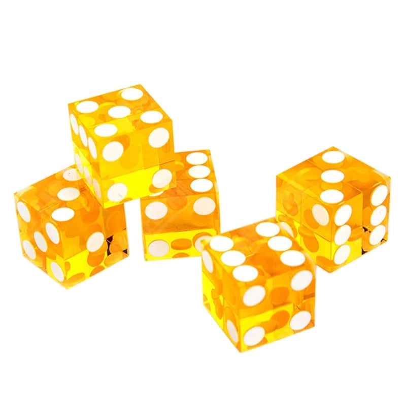 5pcs High-grade Acrylic Transparent Dice D6 19mm Casino Dice with Razor Edges XXUF