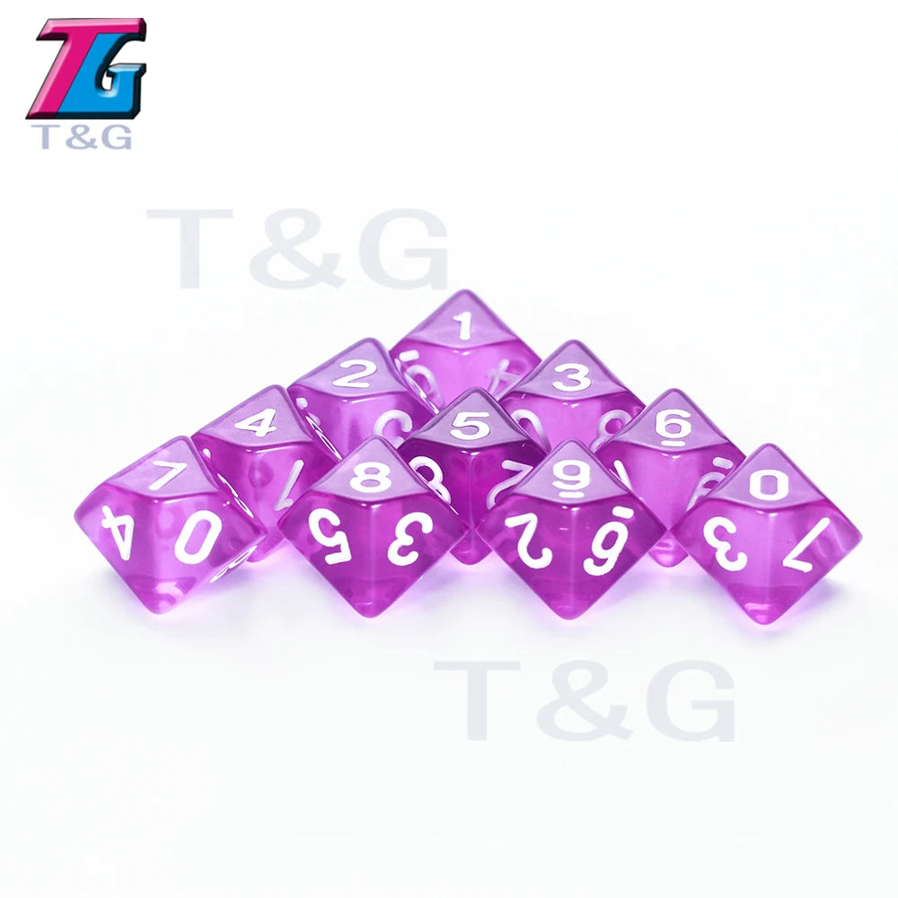 D10 Polyhedral Side Dice DND Games for Marble Transparent 10Pcs/Set for Funny Party Board Game
