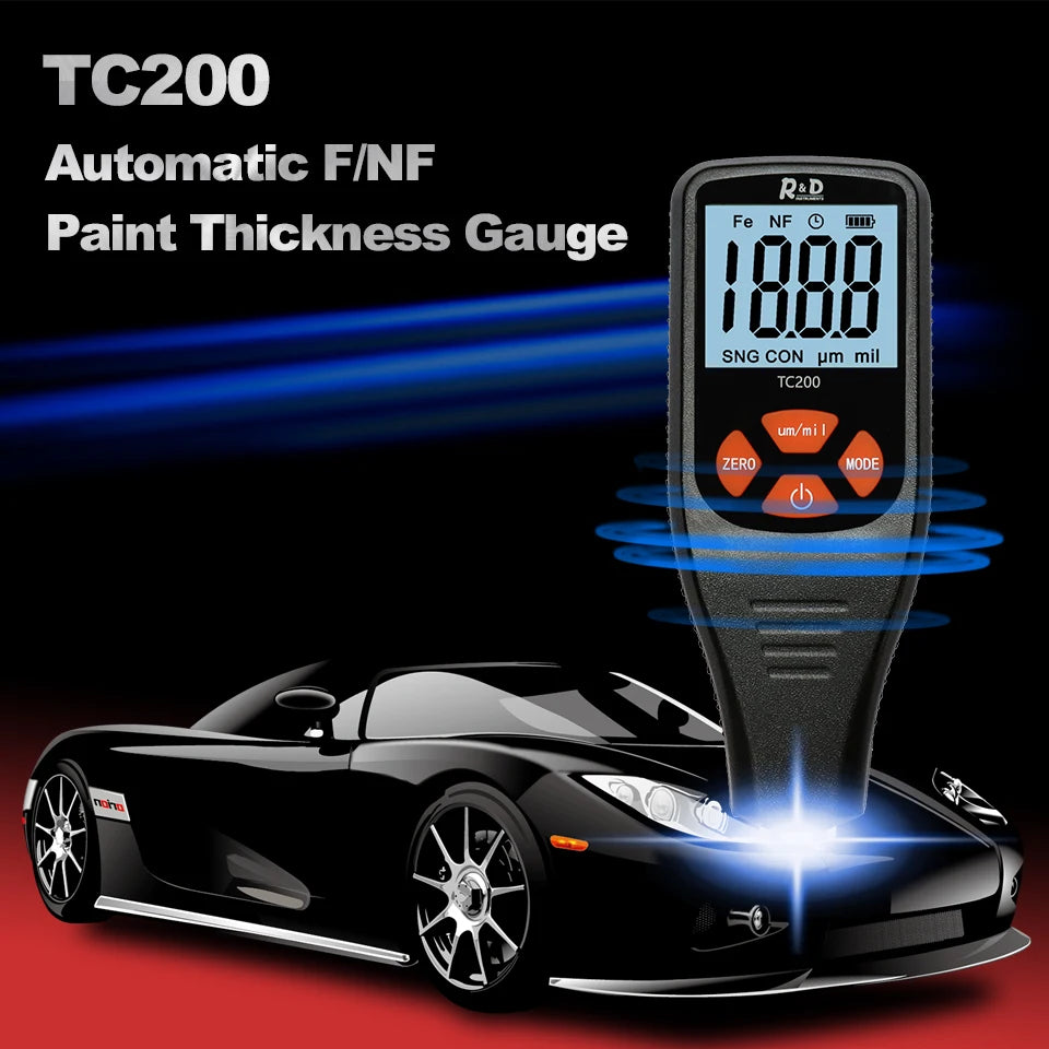 R&D TC200 Coating Thickness Gauge 0.1 Micron/0-1500 Car Paint Film Thickness Tester Measuring FE/NFE Russian Manual Paint Tool