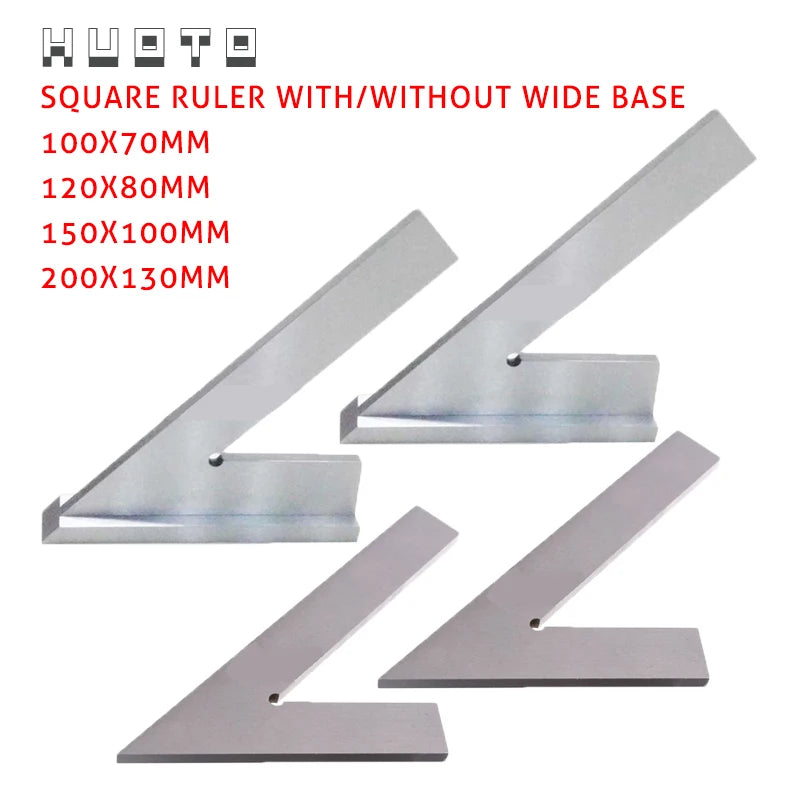 DNI875/2 100*70mm 120*80mm 200mm 45 Degree Square Ruler with Wide Base Steel 45 Degree Industrial Try Machinist Square with Base