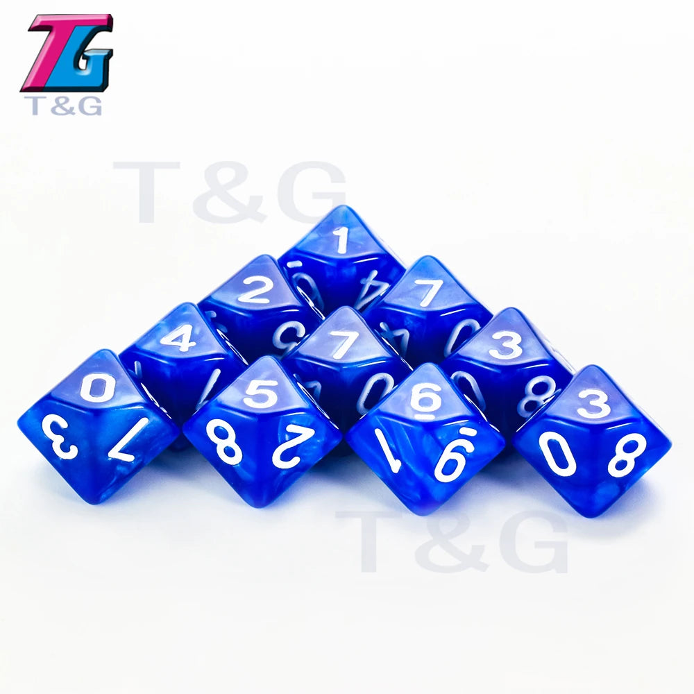 D10 Polyhedral Side Dice DND Games for Marble Transparent 10Pcs/Set for Funny Party Board Game