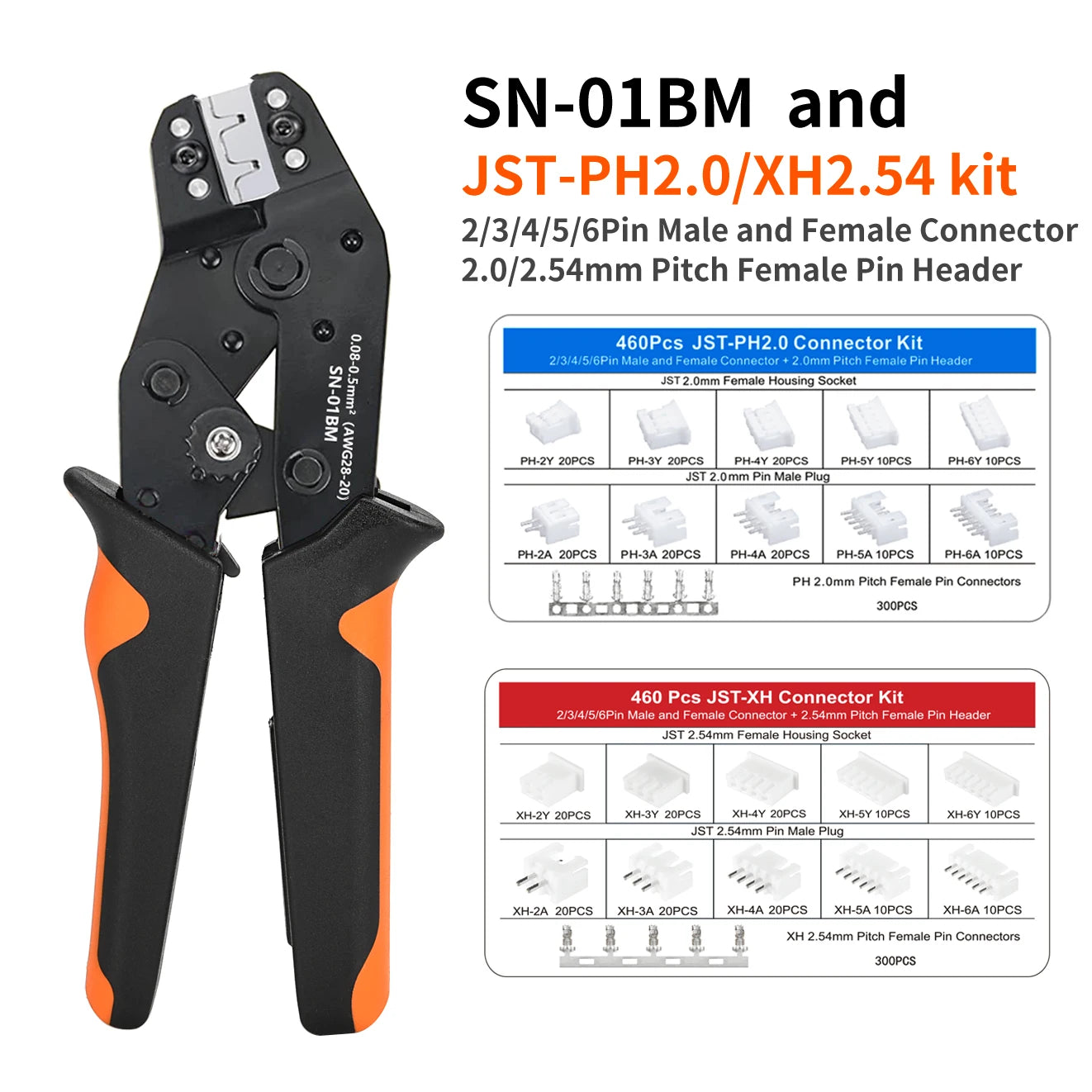 SN-01BM Micro Connector Ratchet Crimping Tool Kit Jst PH2.0/XH2.54 Terminals Wire Crimper Plier Set Mini Clamp Tool