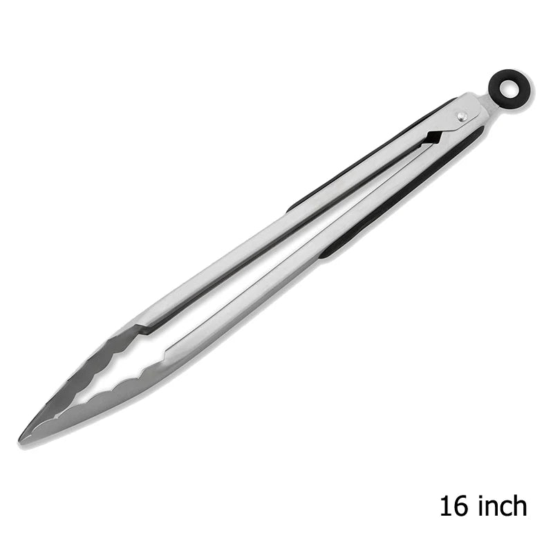 9/12/16 Inch Long Bbq Tongs Non-Slip Handle Stainless Steel Fried Barbecue Clip Salad Bread Clamp Kitchen Tools Meat Food Clip
