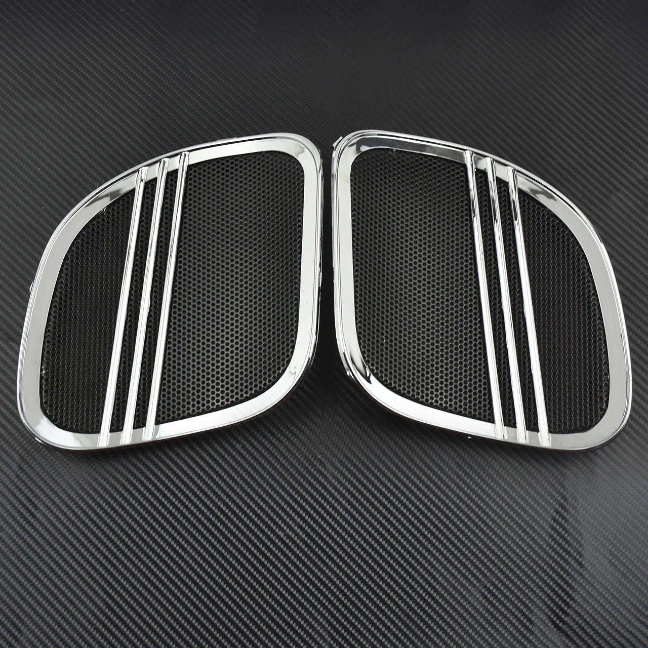 Motorcycle Black Chrome Tri-Line Speaker Grills Cover Trim Mesh For Harley Touring Road Glide FLTRX 2015-2025