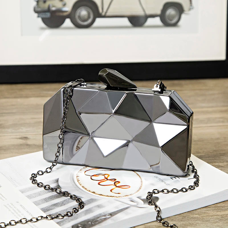 Gold Acrylic Box Geometric Evening Bag Clutch Bags Elegant Chain Women Handbag For Party Shoulder Bag For Wedding/Dating/Party