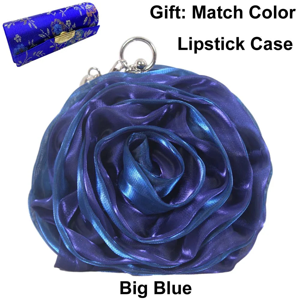 Colourful Women's Rose Flower Handbag Top Handle Bridal Bags Satin Party Wedding Evening Bags Luxury Lady Clutch Purse