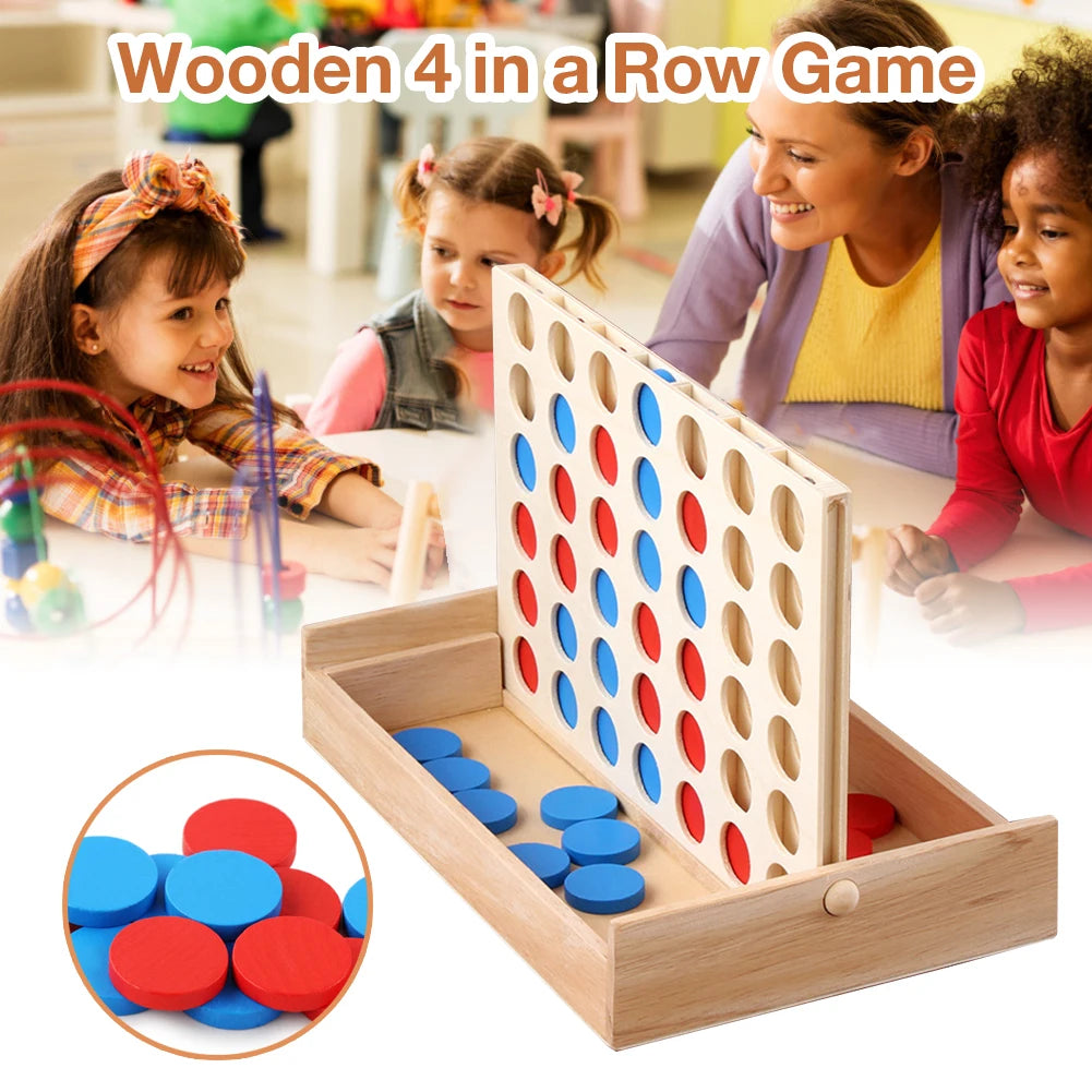 4 In A Row Four In A Row Wooden Game, Line Up 4, Classic Family Toy, Board Game For Kids And Family Fun Party Playing Strategy