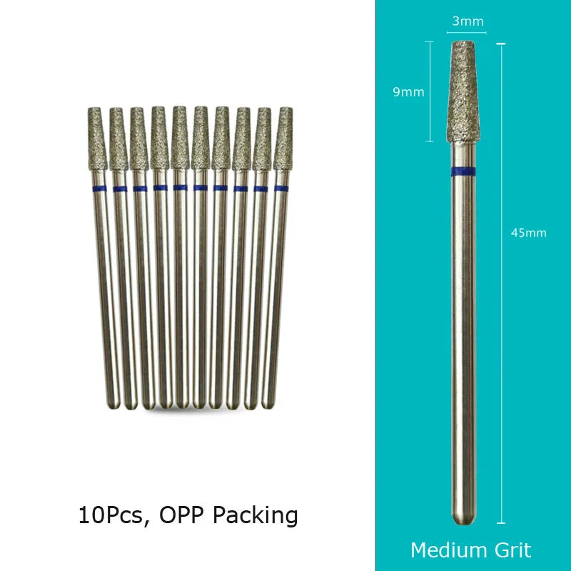 HYTOOS 10pcs/pack 3*9mm Tapered Diamond Cuticle Bit 3/32 Nail Drill Bits Manicure Drills Nails Accessories Tools