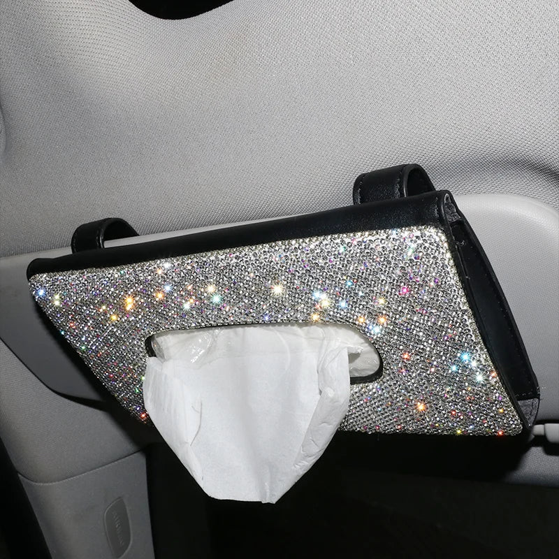 Creative Bling Crystal Diamond Car Ornaments Decoration Car Tissue Box Paper Holder Storage Rhinestone Car Interior Accessories
