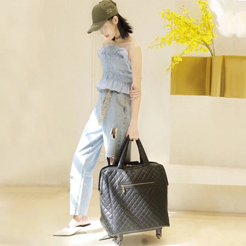 Super popular trolley suitcase on wheels PU carry on light travel luggage trolley bag business women men 18 inch valise