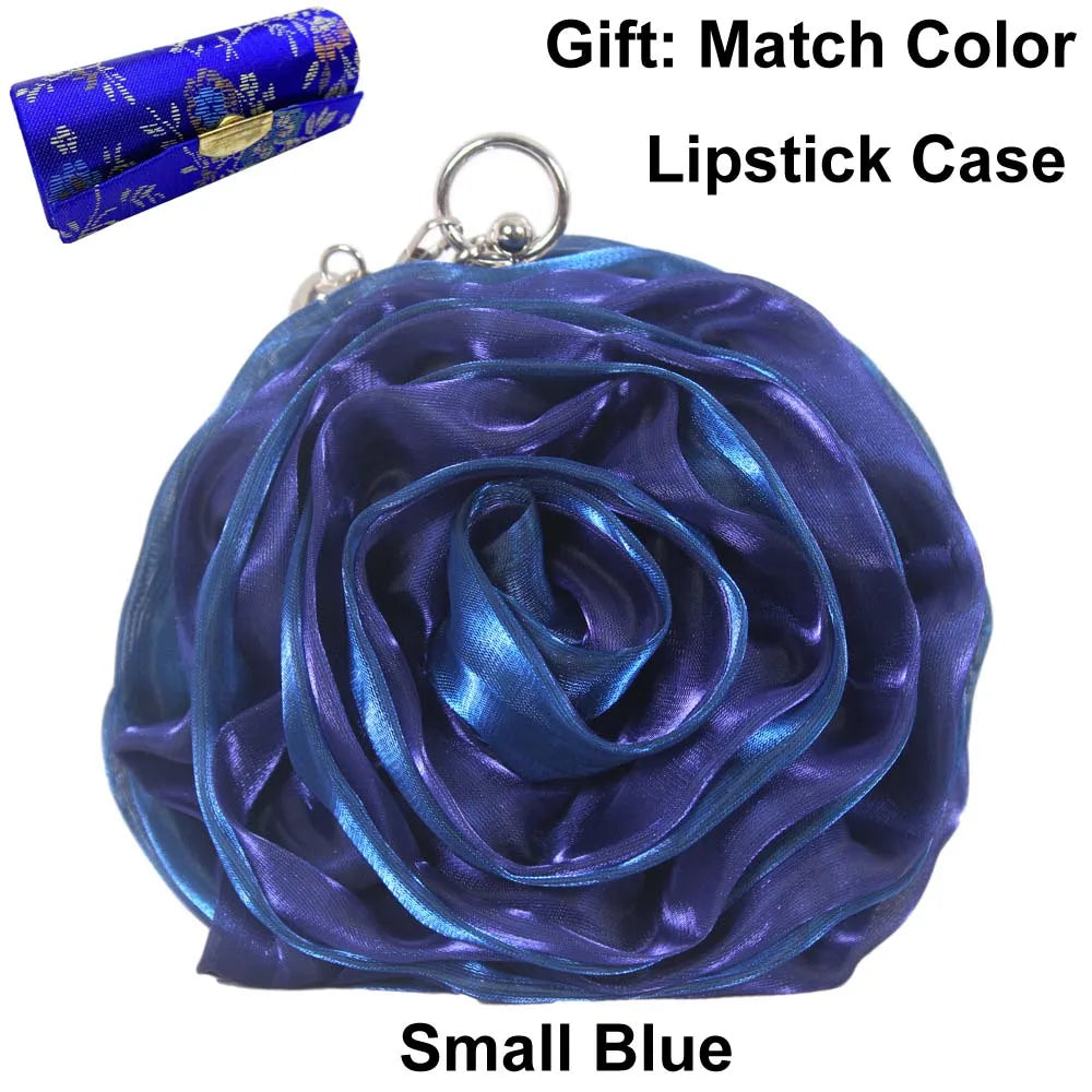 Colourful Women's Rose Flower Handbag Top Handle Bridal Bags Satin Party Wedding Evening Bags Luxury Lady Clutch Purse