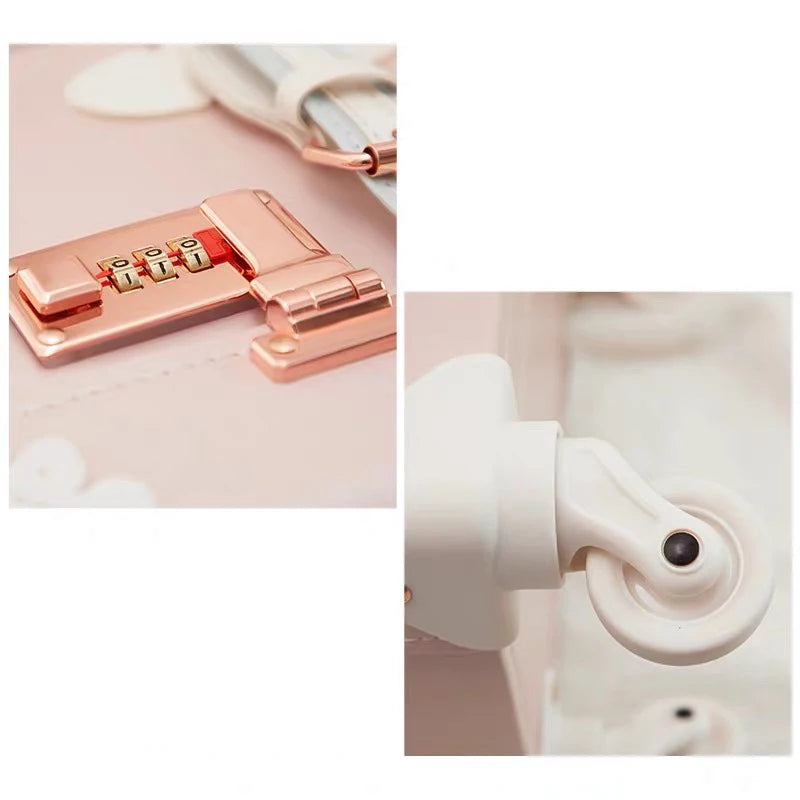 Vintage Luxury Travel Suitcase Set with Handbag PU Leather Trolley Luggage Valise Women Cute Rolling Luggage 20/22/24/26 Inch