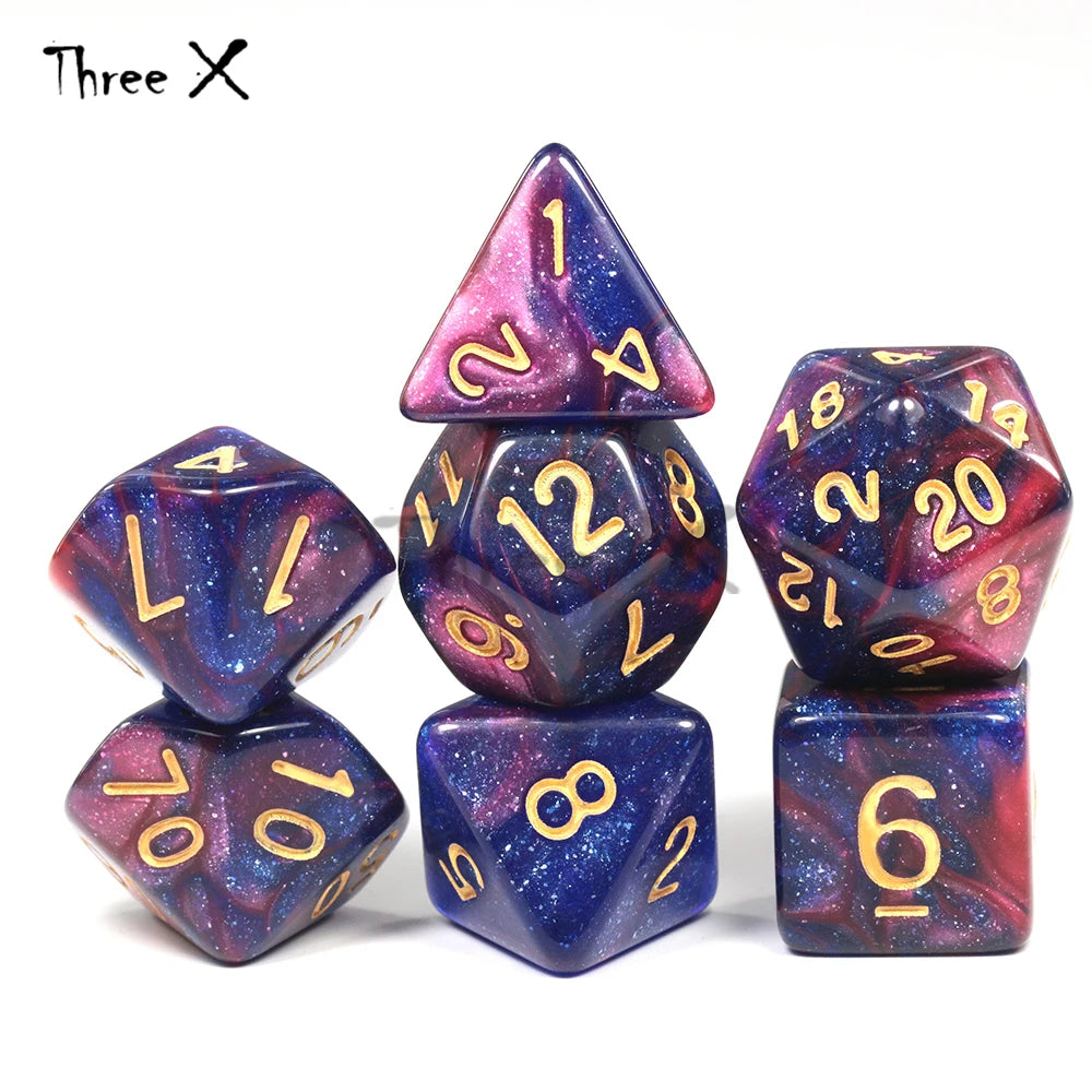 High Quality 15 color Creative Universe Galaxy Dice Set of D4-D20 Glitter Powder Amazing Effect for DNDGame Tabletop TRPG Games