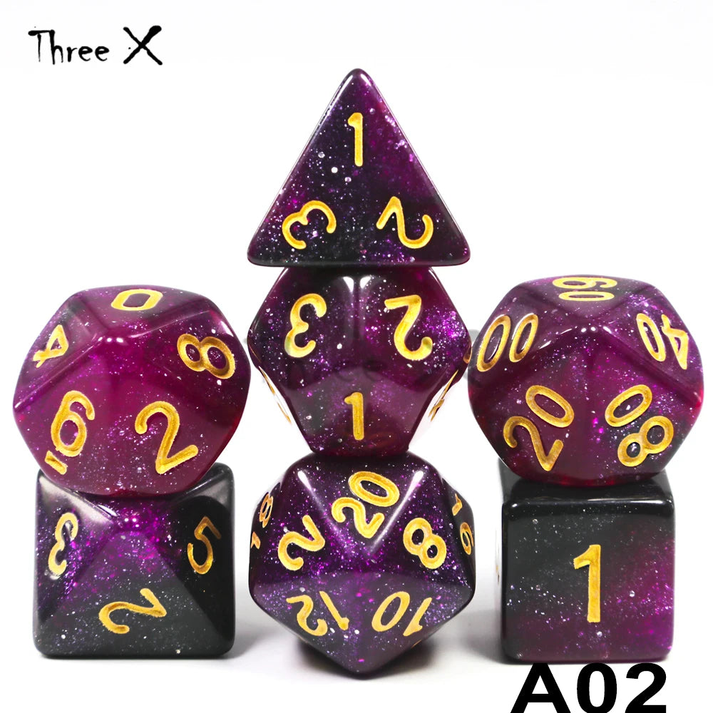 High Quality 15 color Creative Universe Galaxy Dice Set of D4-D20 Glitter Powder Amazing Effect for DNDGame Tabletop TRPG Games