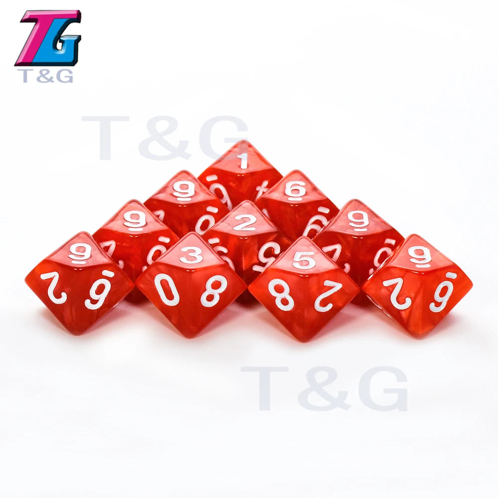D10 Polyhedral Side Dice DND Games for Marble Transparent 10Pcs/Set for Funny Party Board Game