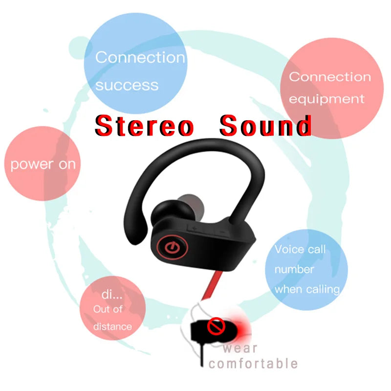 U8 Wireless Earphone Bluetooth 4.1 Headset with Microphone Ear Hook Sport Cordless Phone Bluetooth Earbuds Earpieces