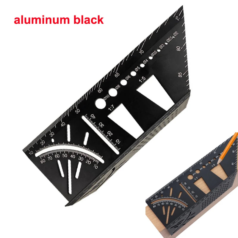 Aluminum Alloy 3D Mitre Angle Measuring Ruler 45 90 Degree Square Woodworking Angle Ruler Multifunctional Marking Gauge Tool