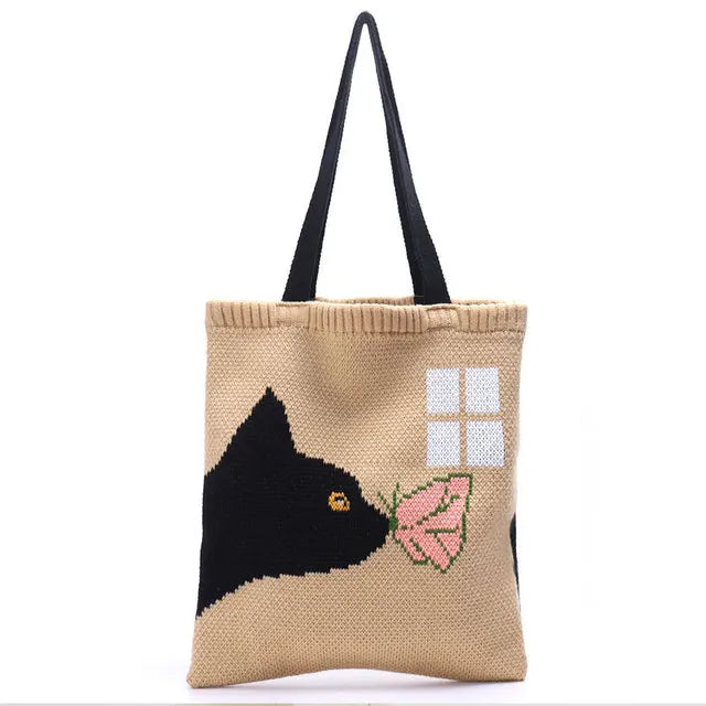 YoReAi Women Knitting Shoulder Bags Cute Duck Ladies Cartoons Handbag Casual Tote Literary BookBag Wool Shopping Bag For Girls