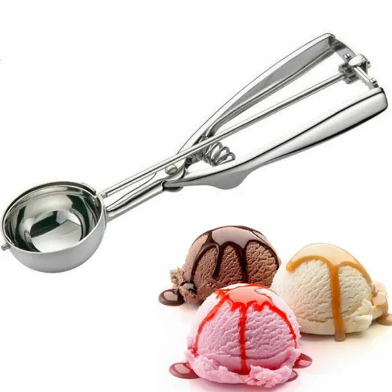 3 Size Stainless Steel Ice Cream Scoop Stack Spoon With Trigger Cookie Spoons Handle Fruit Baller Kitchen Tools Set
