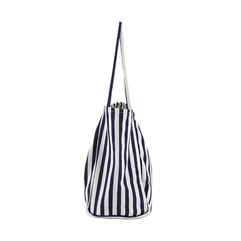 Casual Fashion Large Capacity Shoulder Bags For Women Striped Handbag Totes Canvas Big Size Shopping Bag Female Travel Pack