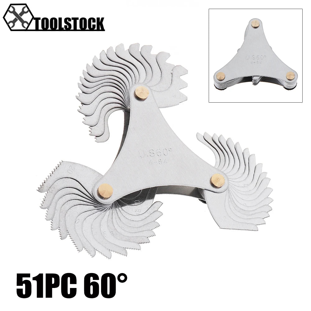 55-60 Degree Stainless Steel Screw Gauge Metric Iinch Screw Thread Pitch Gauge Blade Gage Pitch Folding Measuring Gauging  Tool