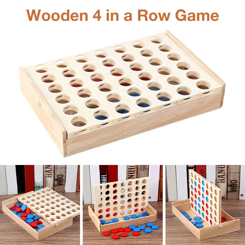 4 In A Row Four In A Row Wooden Game, Line Up 4, Classic Family Toy, Board Game For Kids And Family Fun Party Playing Strategy