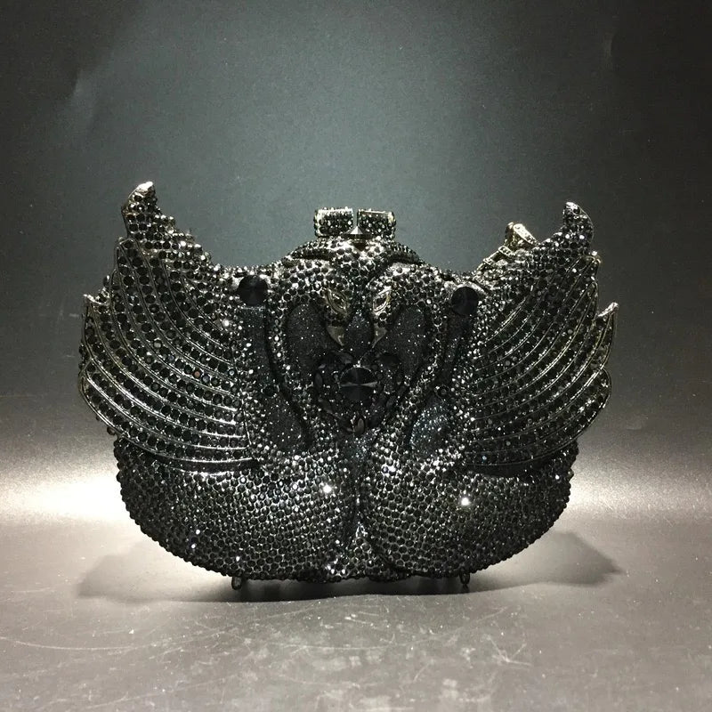 Rhinestone Evening Bag Purses  Purple/Gold  Gold Metal Bag WHTUOHENG Female Diamond Swan Shape Prom Party Purses Phone Clutch