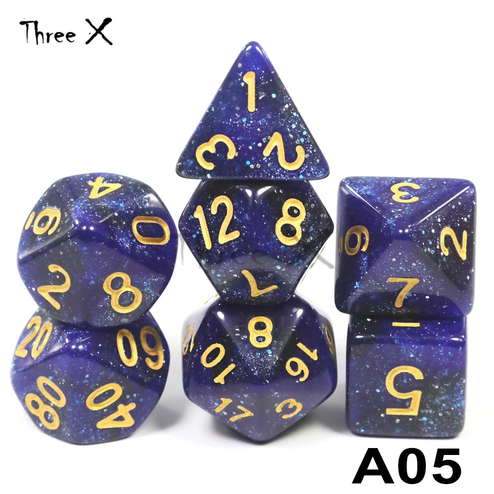 High Quality 15 color Creative Universe Galaxy Dice Set of D4-D20 Glitter Powder Amazing Effect for DNDGame Tabletop TRPG Games