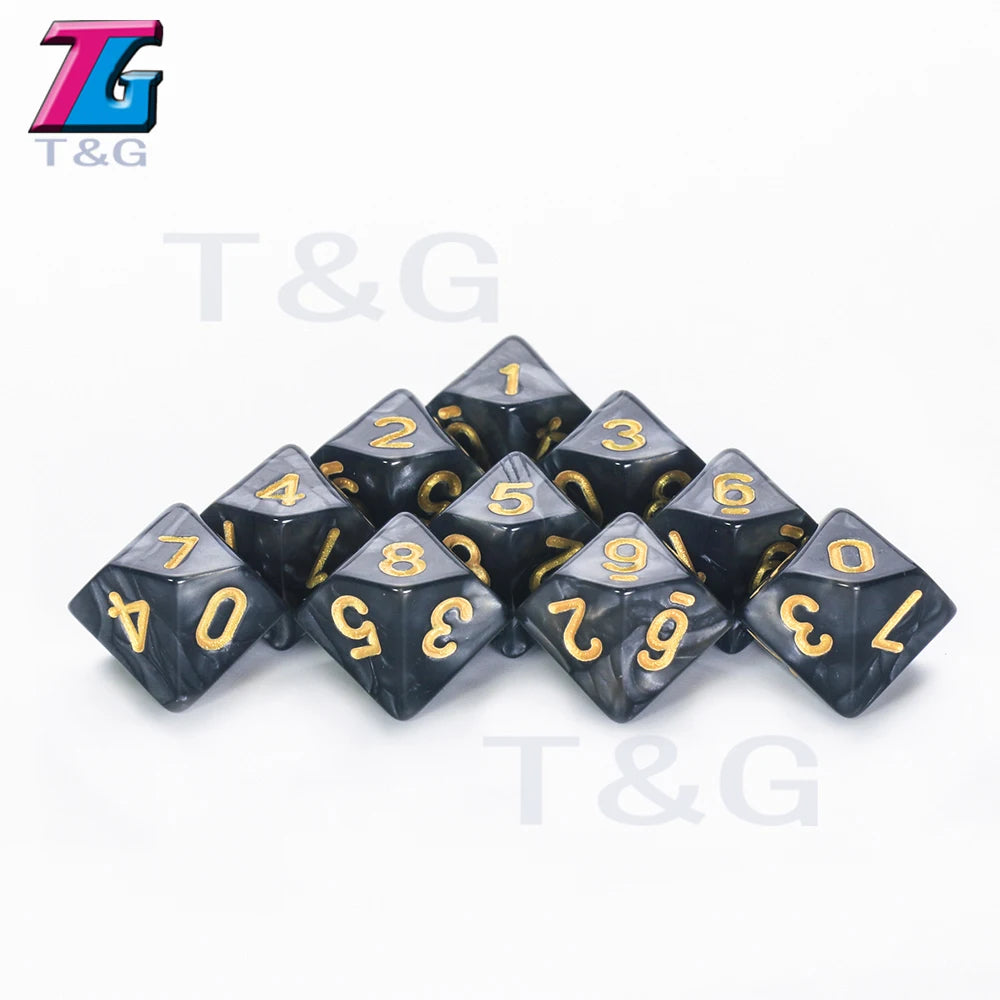 D10 Polyhedral Side Dice DND Games for Marble Transparent 10Pcs/Set for Funny Party Board Game