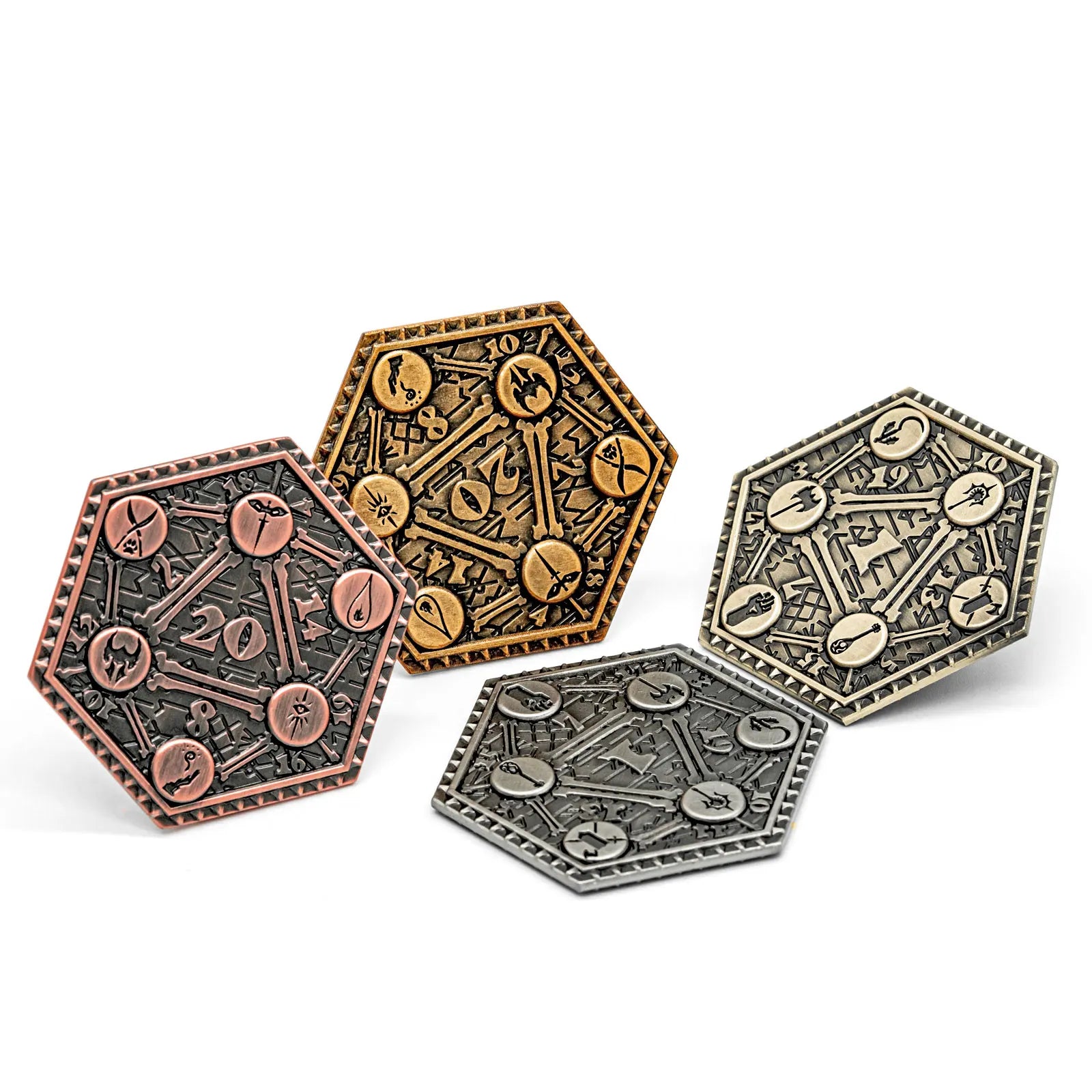 Cusdie 4Pcs Metal Coins D20 Ancient Coins 45mm Metal Plated for Tabletop RPG D&D Board Games Critical Fumble Novelty