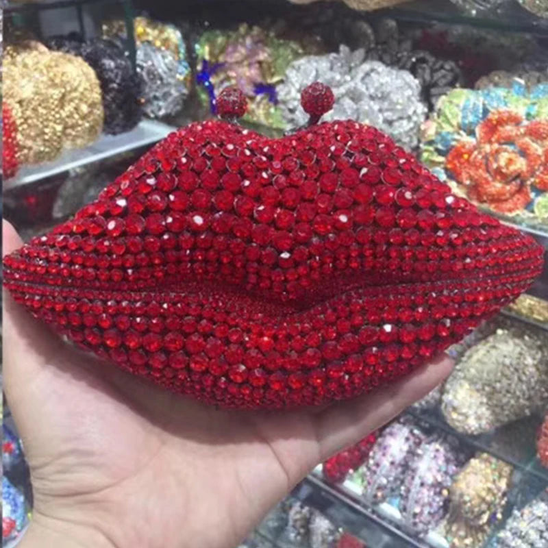New Arrival Mouth Crystal Evening Bag Yellow/AB Diamond Wedding Bridal Clutches Purses Women’s Rhinestone Mini Minaudier Handbag