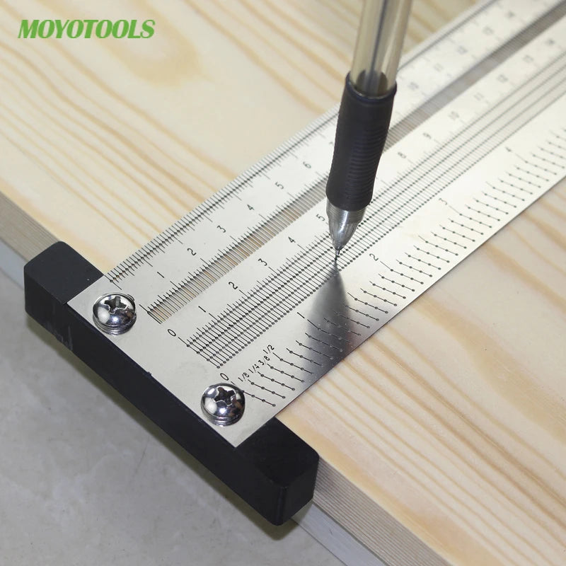 High-Precision Scale Ruler T-Type Hole Ruler Stainless Woodworking 100mm 200mm Scribing Mark Line Gauge Carpenter Measuring Tool